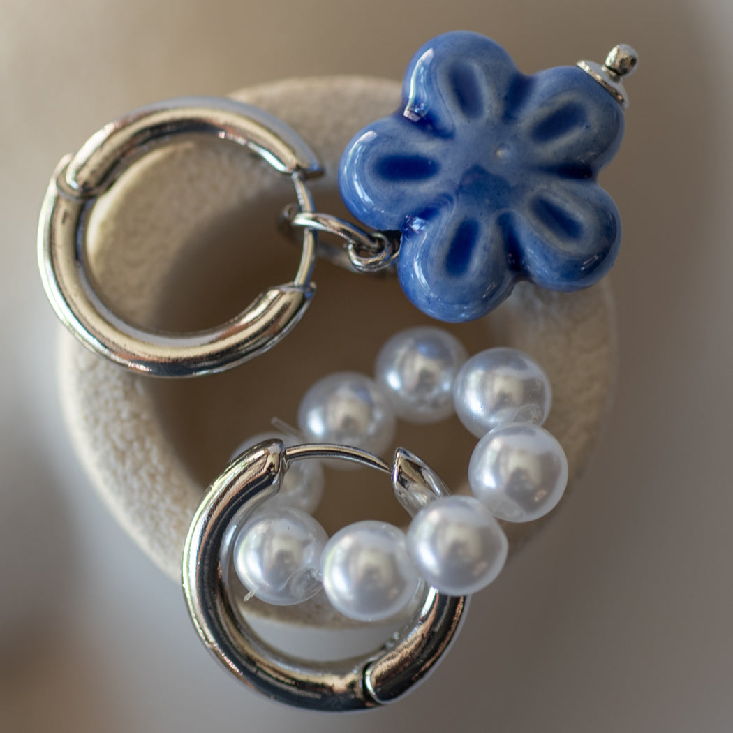 Asymmetrical Purple Pearl Earrings — Stainless Steel - Earrings