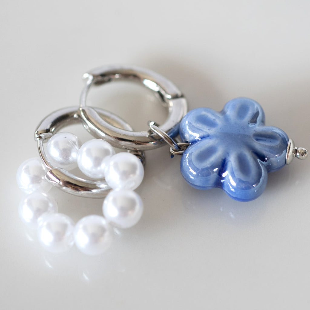 Asymmetrical Purple Pearl Earrings, Stainless Steel - Earrings