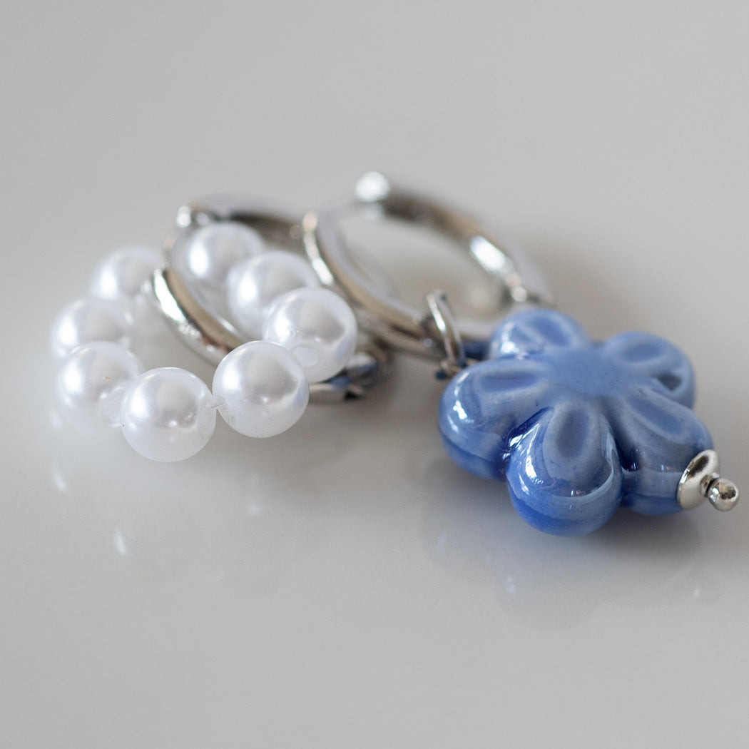 Asymmetrical Purple Pearl Earrings, Stainless Steel - Earrings
