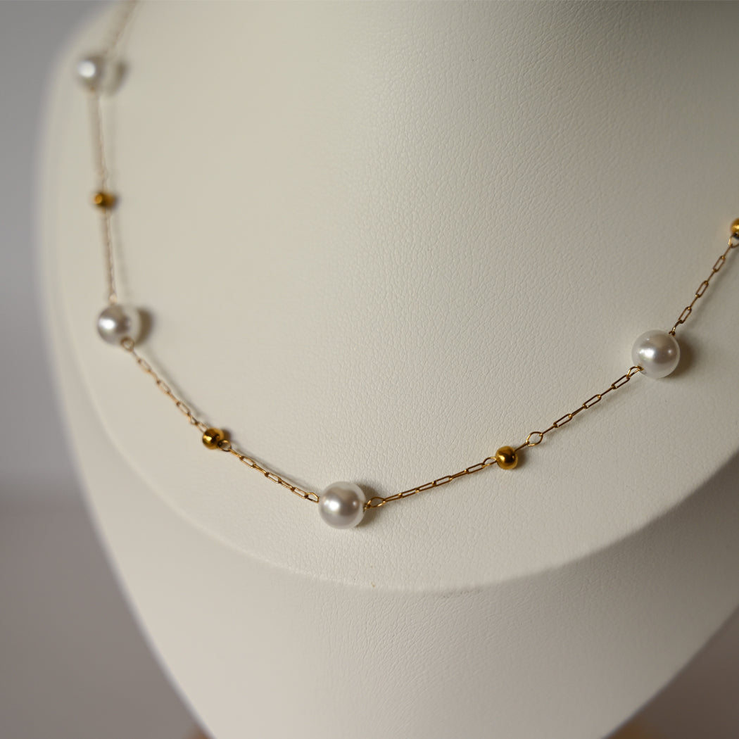 Baroque Imitation Pearl Collar Bone Necklace & Matching Bracelet Set, 316L Stainless Steel - Necklace Combo