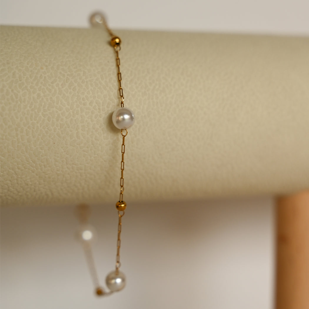 Baroque Imitation Pearl Collar Bone Necklace & Matching Bracelet Set, 316L Stainless Steel - Necklace Combo