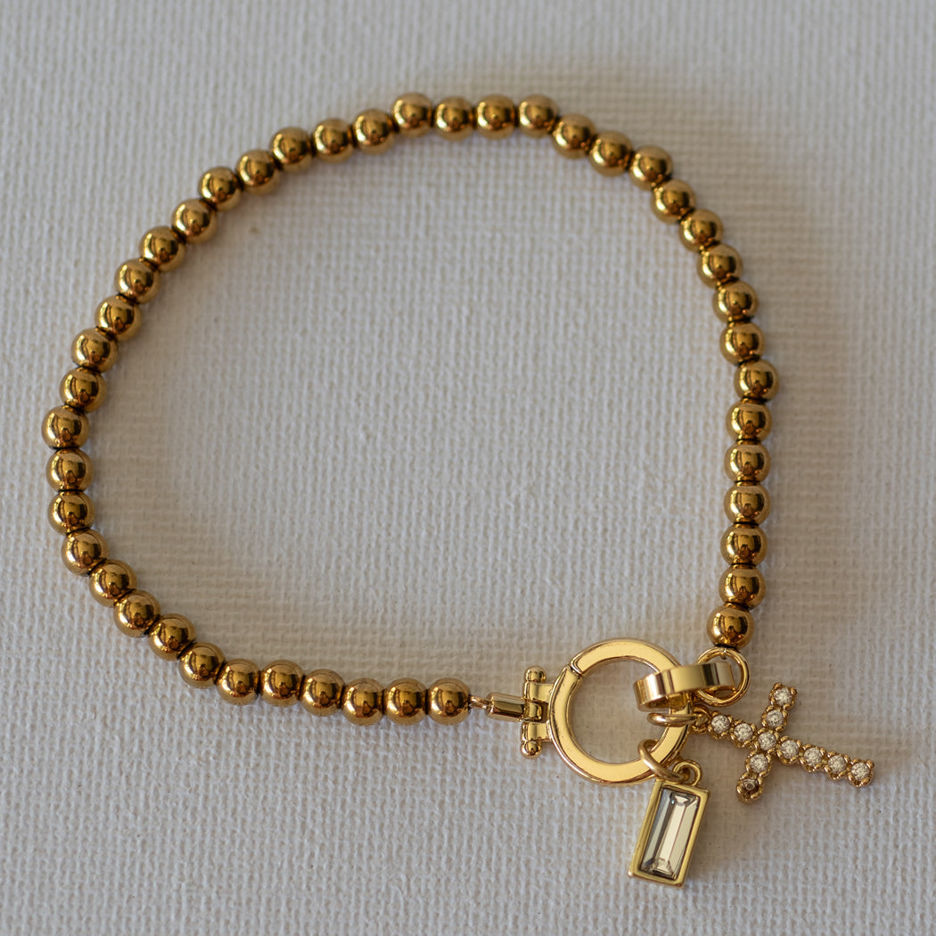 Beaded Bracelet with Cross Pendant and Birthstone - Bracelet
