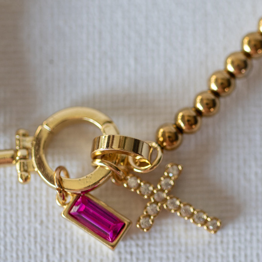 Beaded Bracelet with Cross Pendant and Birthstone - Bracelet