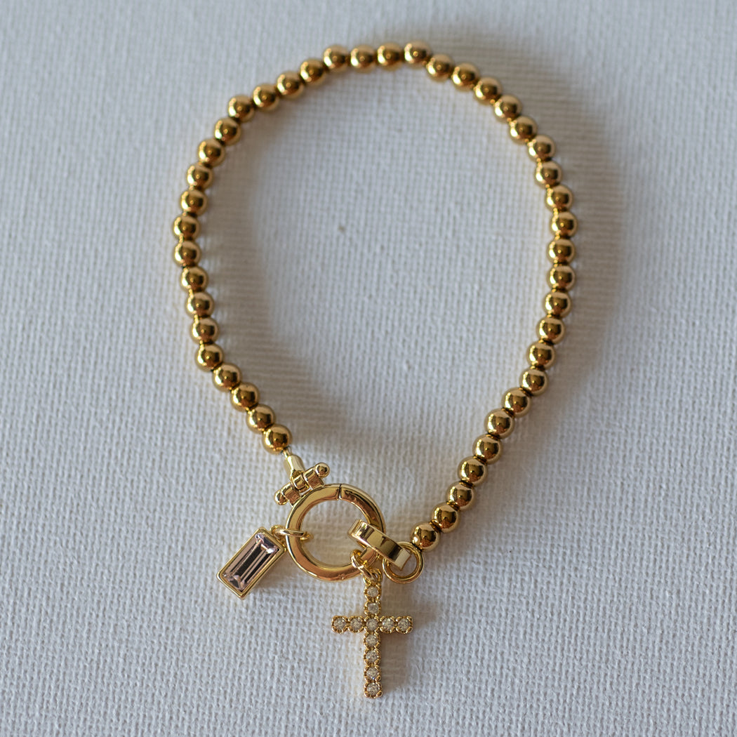 Beaded Bracelet with Cross Pendant and Birthstone - Bracelet