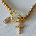 Beaded Bracelet with Cross Pendant and Birthstone - Bracelet