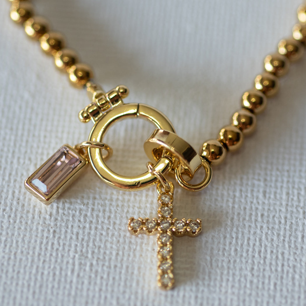 Beaded Bracelet with Cross Pendant and Birthstone - Bracelet