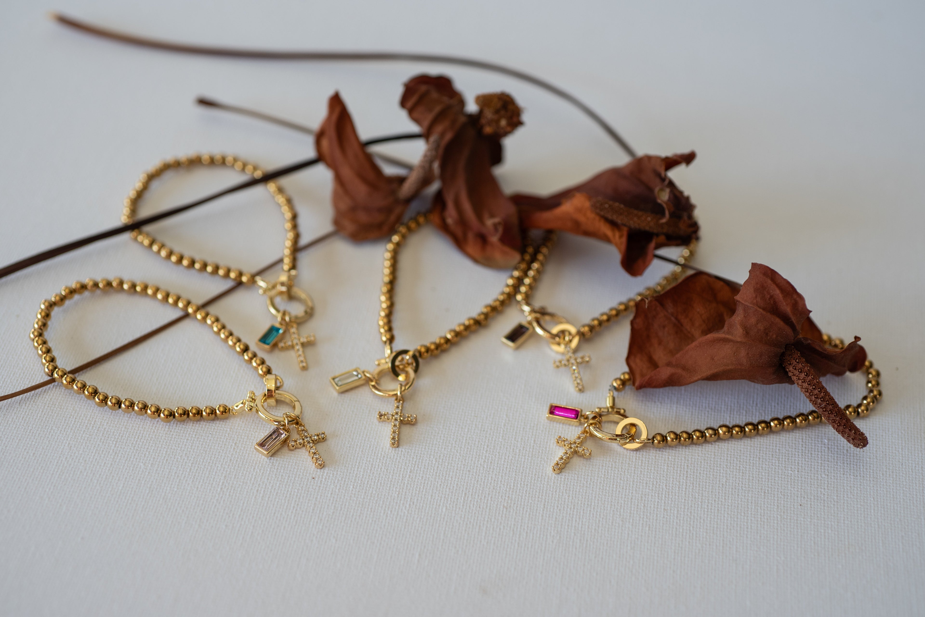Beaded Bracelet with Cross Pendant and Birthstone - Bracelet