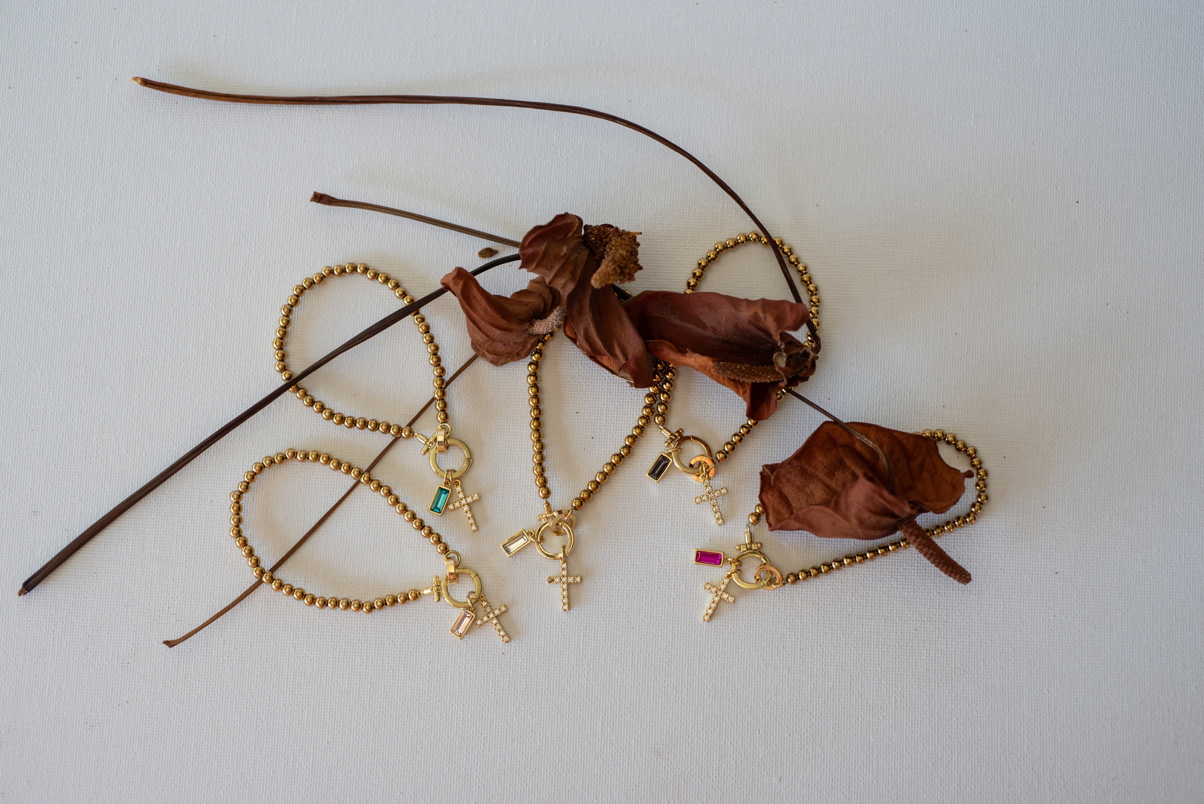 Beaded Bracelet with Cross Pendant and Birthstone - Bracelet