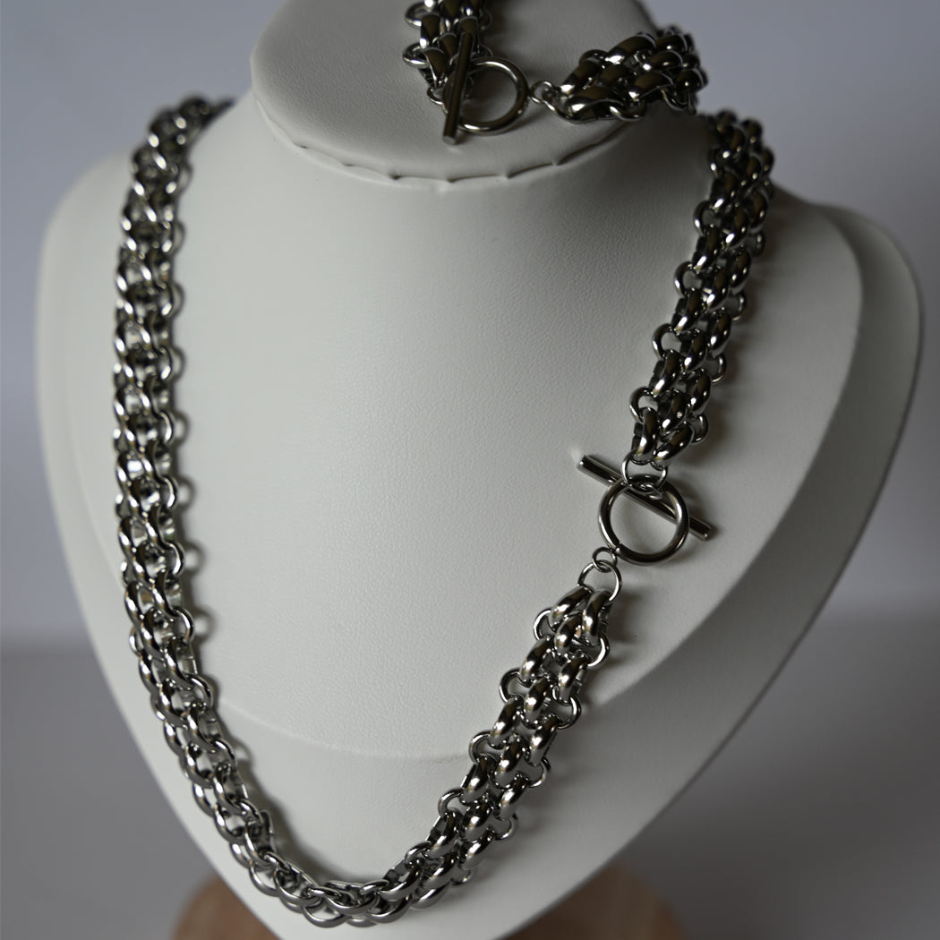 Classic OT Buckle Necklace & Matching Bracelet Set, 316L Stainless Steel - Necklace Combo