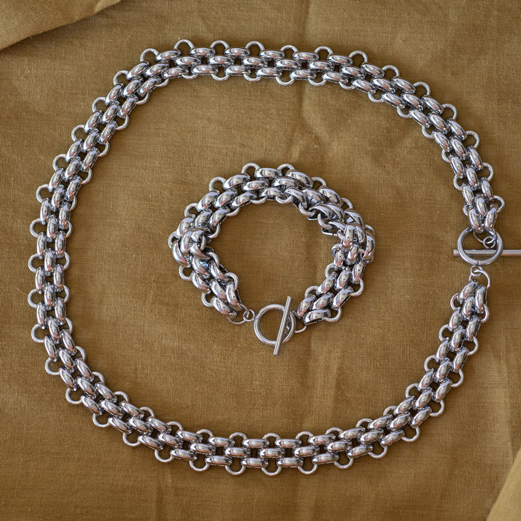 Classic OT Buckle Necklace & Matching Bracelet Set — 316L Stainless Steel - Necklace Combo
