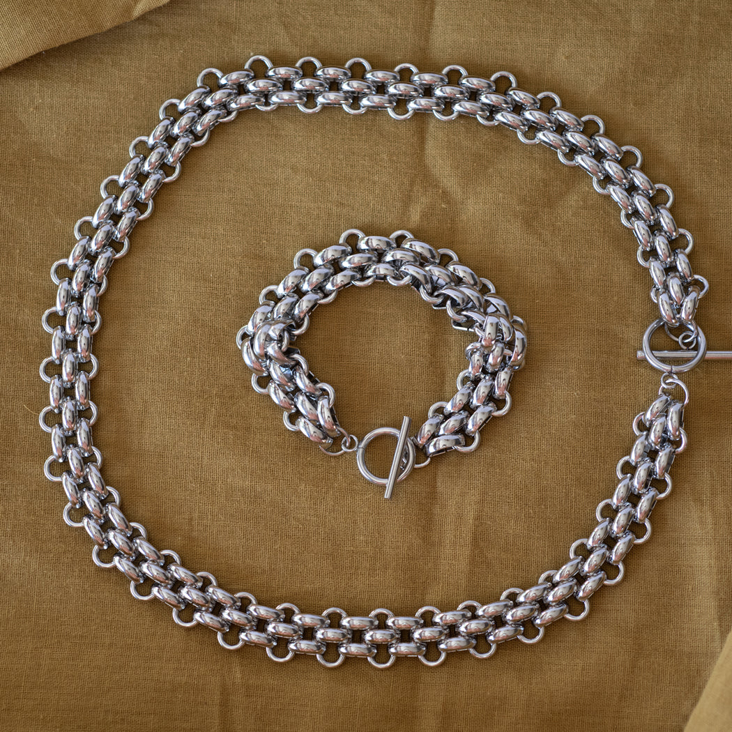 Classic OT Buckle Necklace & Matching Bracelet Set — 316L Stainless Steel - Necklace Combo