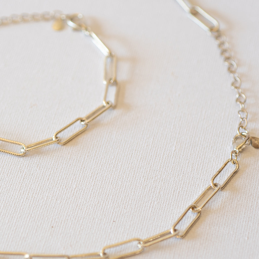 Classic Paper Clip Necklace & Bracelet Set — 925 Sterling Silver - Necklace Combo
