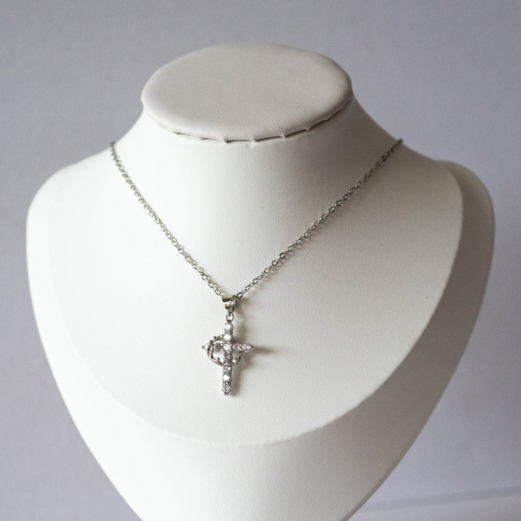 Crown Cross Pendant Necklace 925 Sterling Silver - Necklace