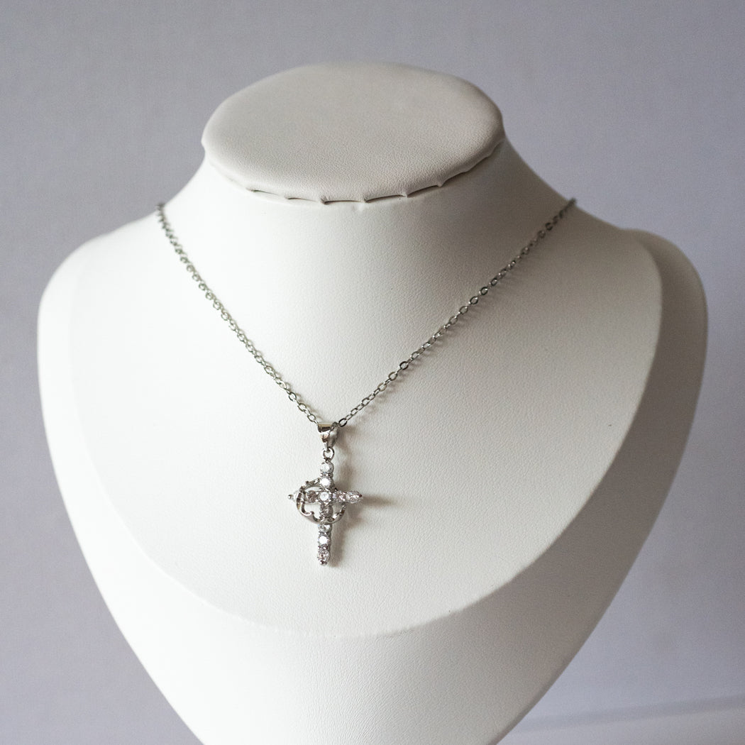 Crown Cross Pendant Necklace 925 Sterling Silver - Necklace