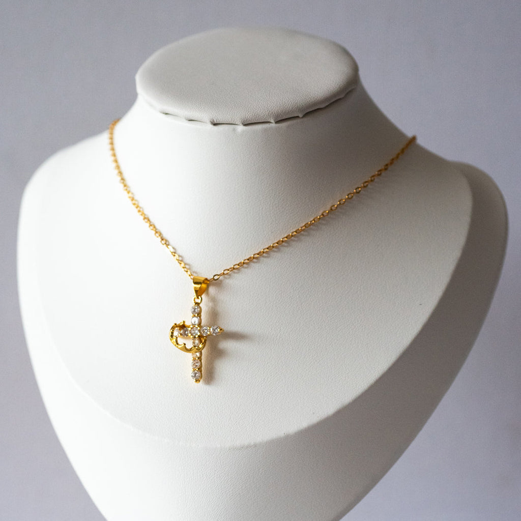 Crown Cross Pendant Necklace 925 Sterling Silver - Necklace
