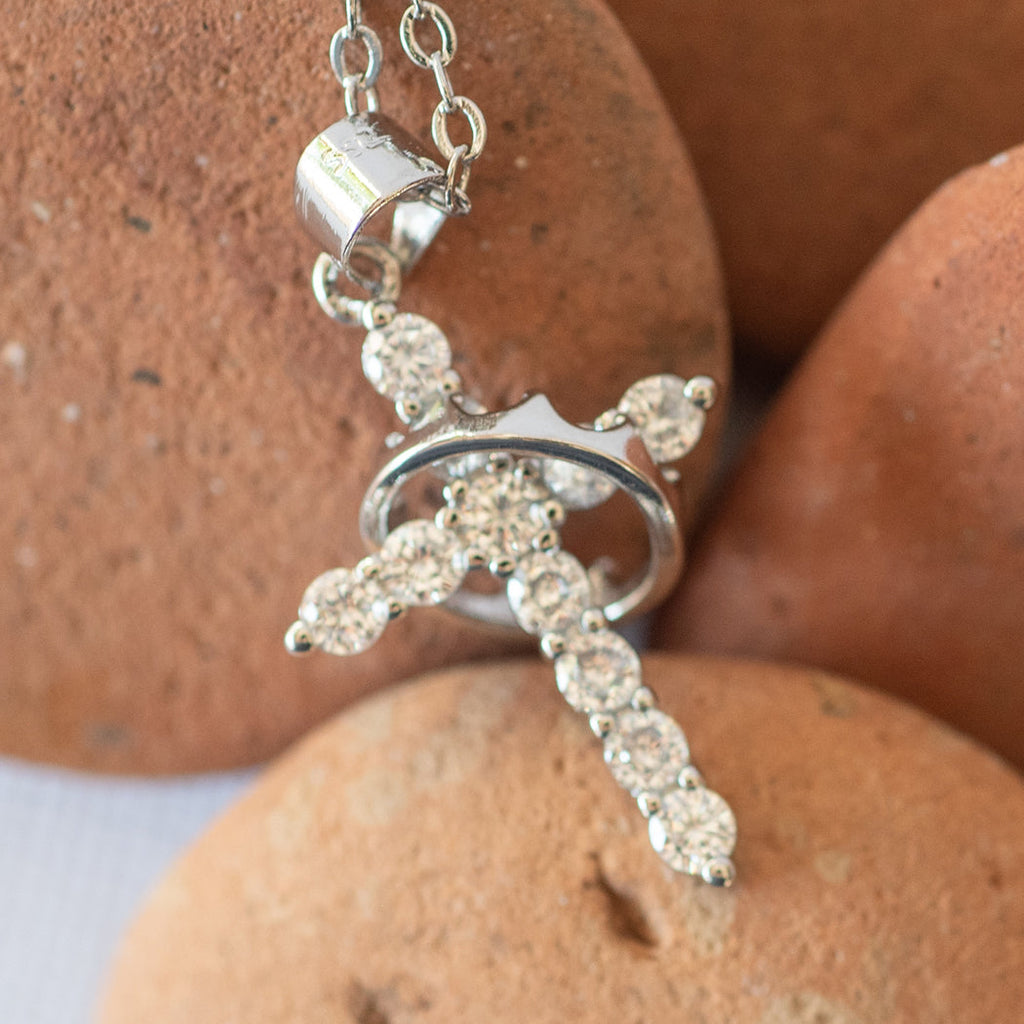 Crown Cross Pendant Necklace 925 Sterling Silver - Necklace