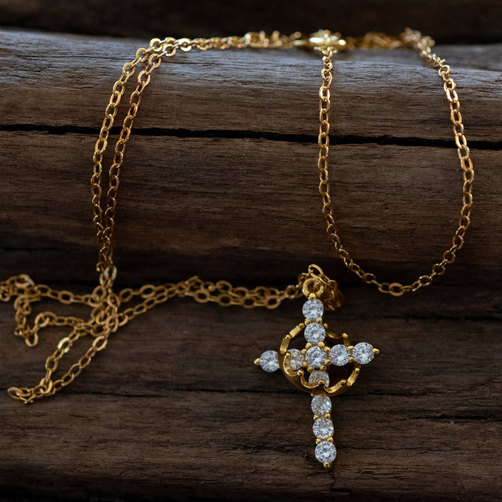 Crown Cross Pendant Necklace 925 Sterling Silver - Necklace