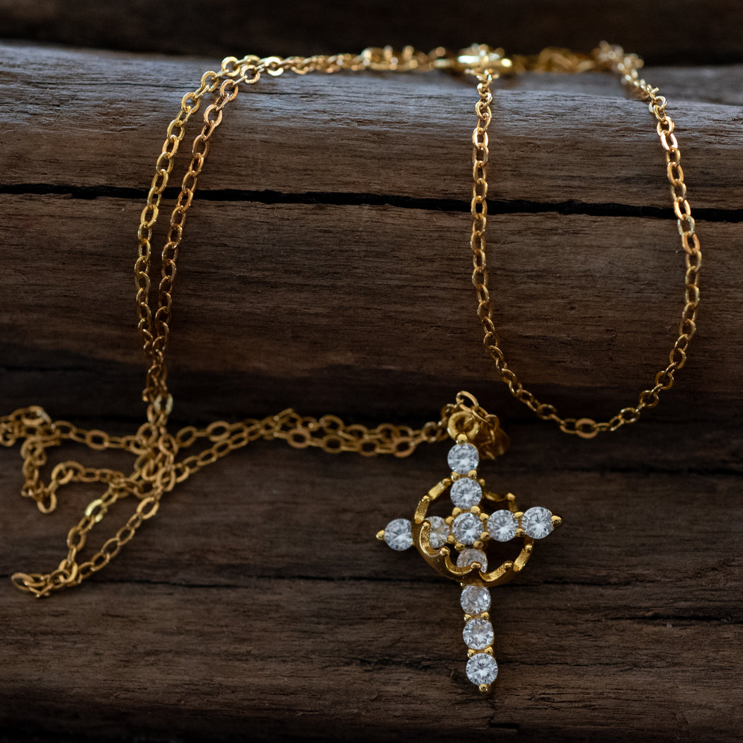 Crown Cross Pendant Necklace 925 Sterling Silver - Necklace