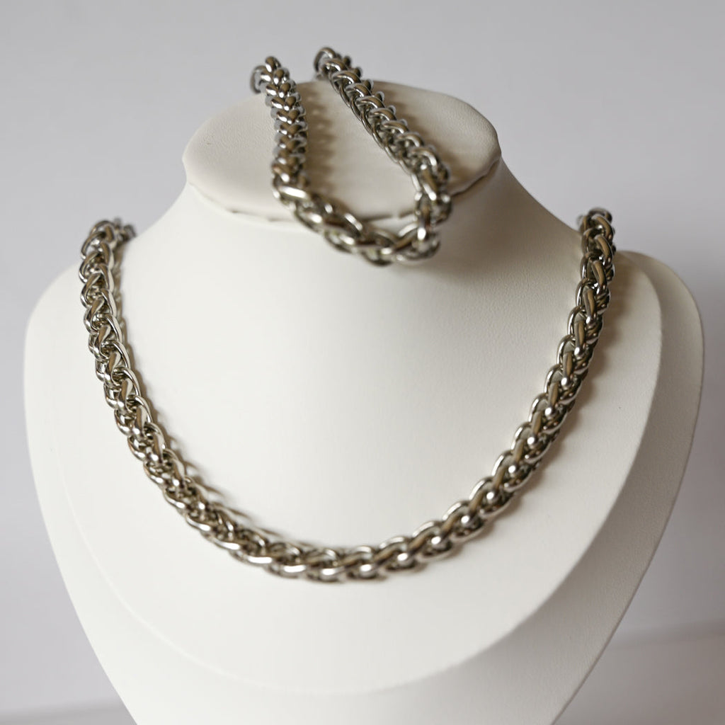Cuban Link Necklace & Matching Bracelet Set, 316L Stainless Steel - Necklace Combo