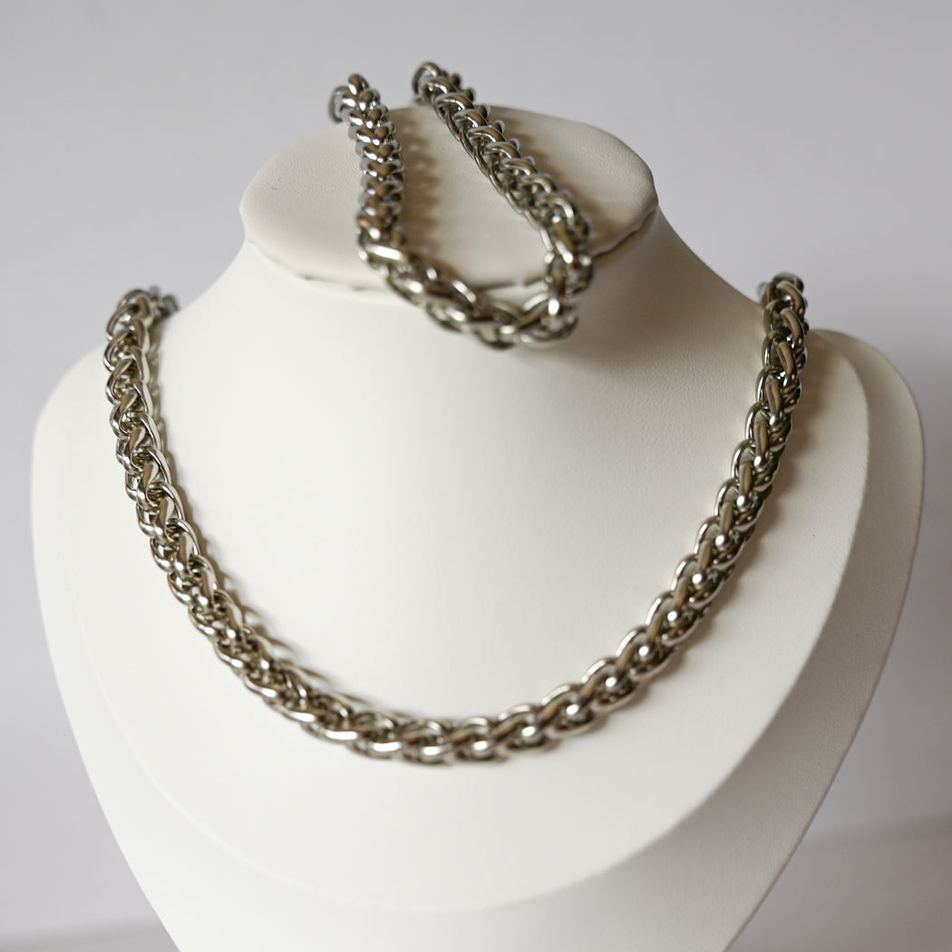 Cuban Link Necklace & Matching Bracelet Set, 316L Stainless Steel - Necklace Combo