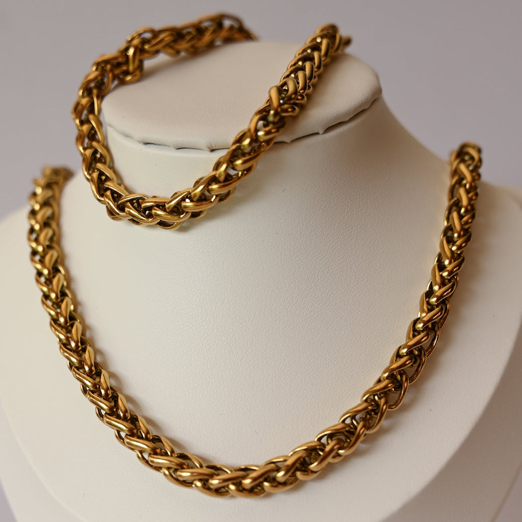 Cuban Link Necklace & Matching Bracelet Set, 316L Stainless Steel - Necklace Combo