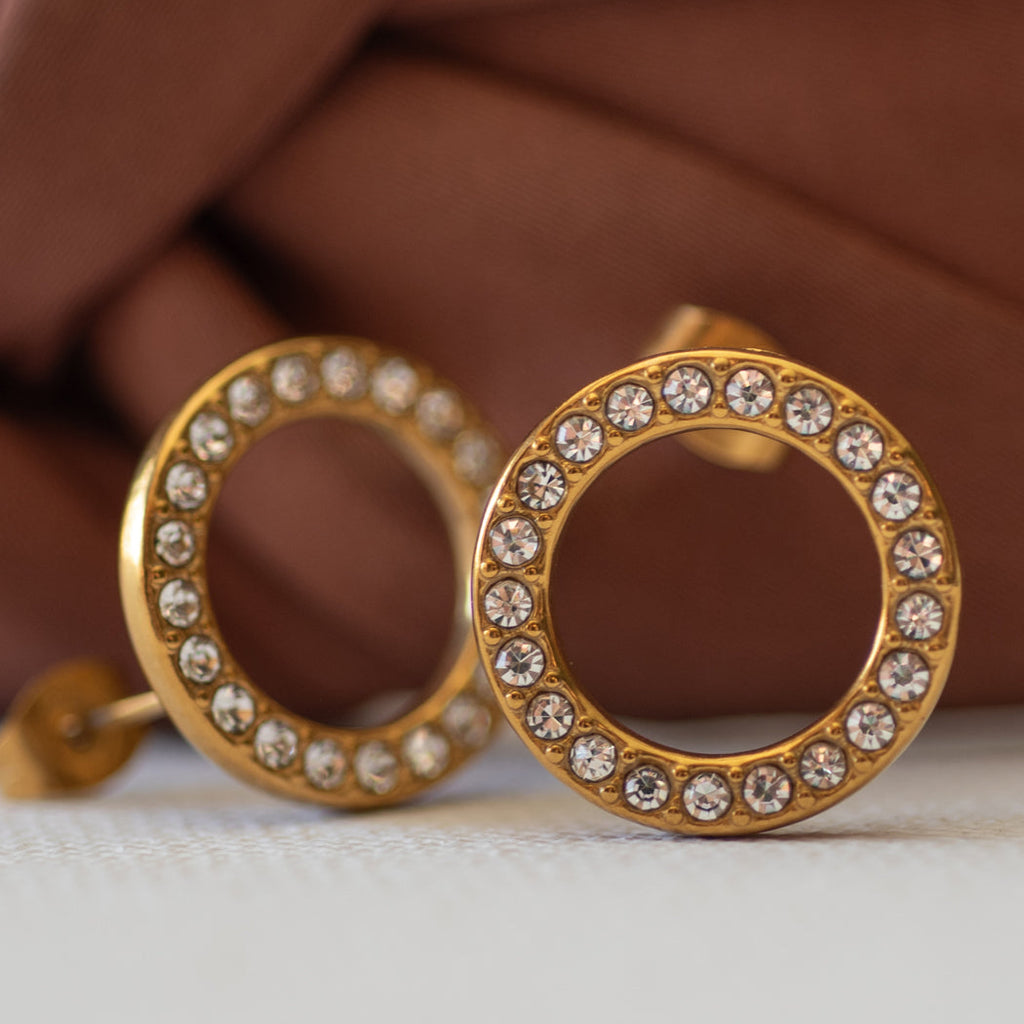Cubic Zirconia Hoop Stud Earrings — 316L Stainless Steel - Earrings