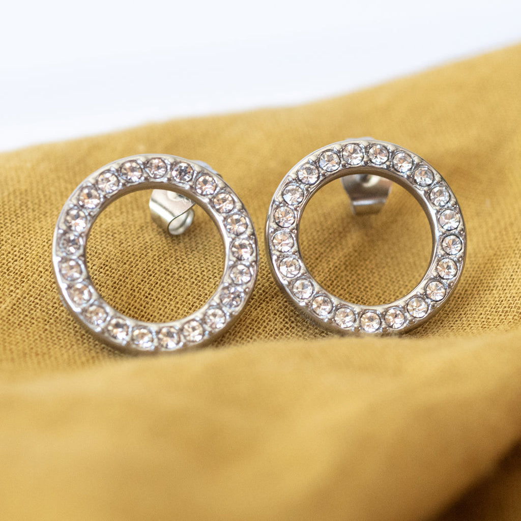 Cubic Zirconia Hoop Stud Earrings — 316L Stainless Steel - Earrings