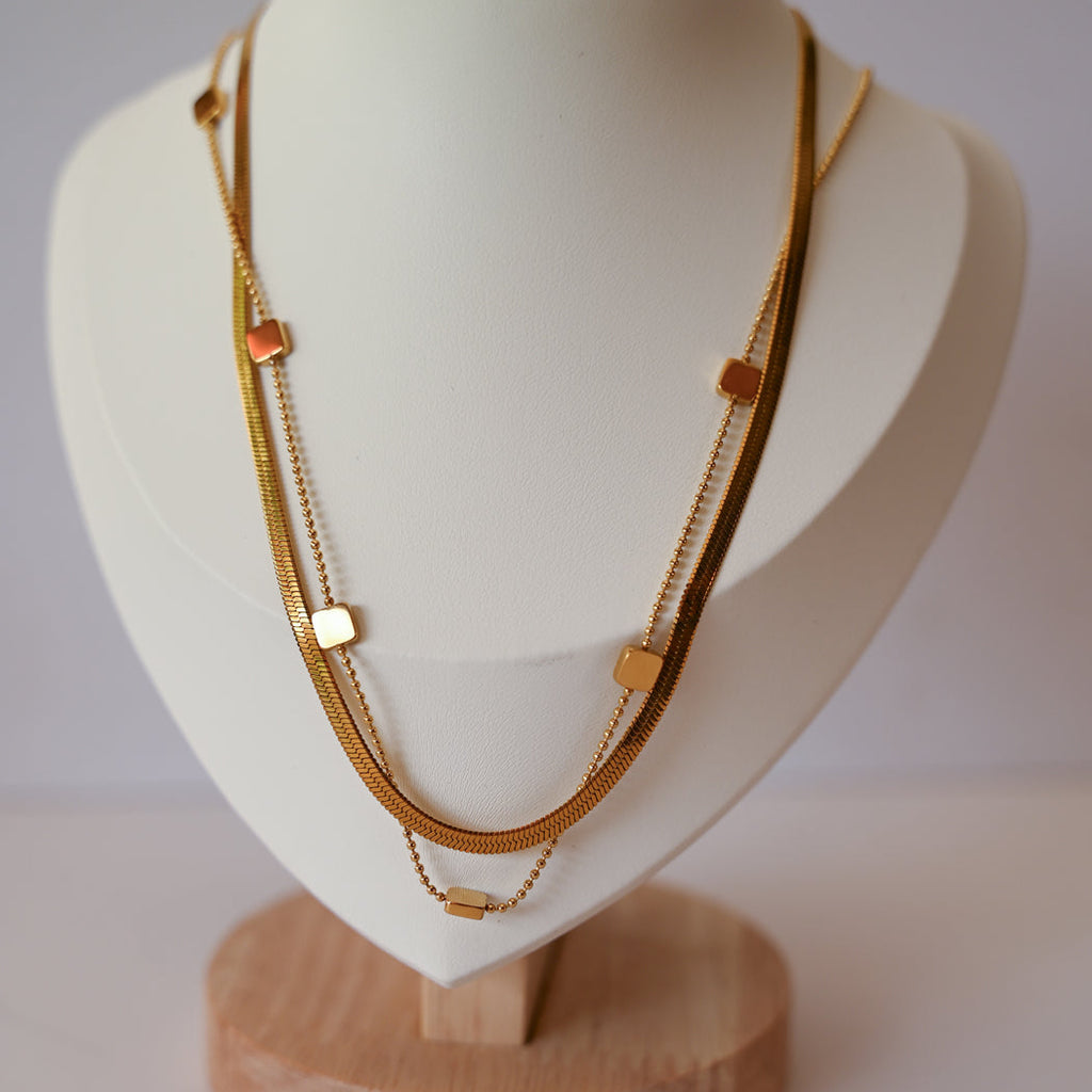Double Layer Snake Block Chain Necklace - Necklace