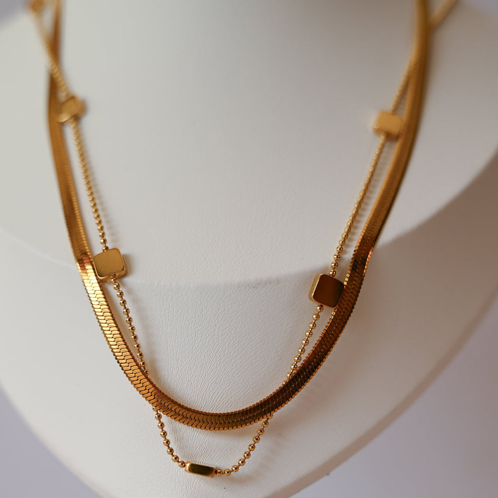 Double Layer Snake Block Chain Necklace - Necklace