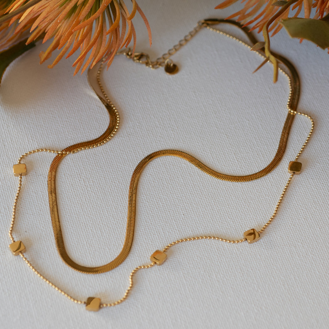 Double Layer Snake Block Chain Necklace