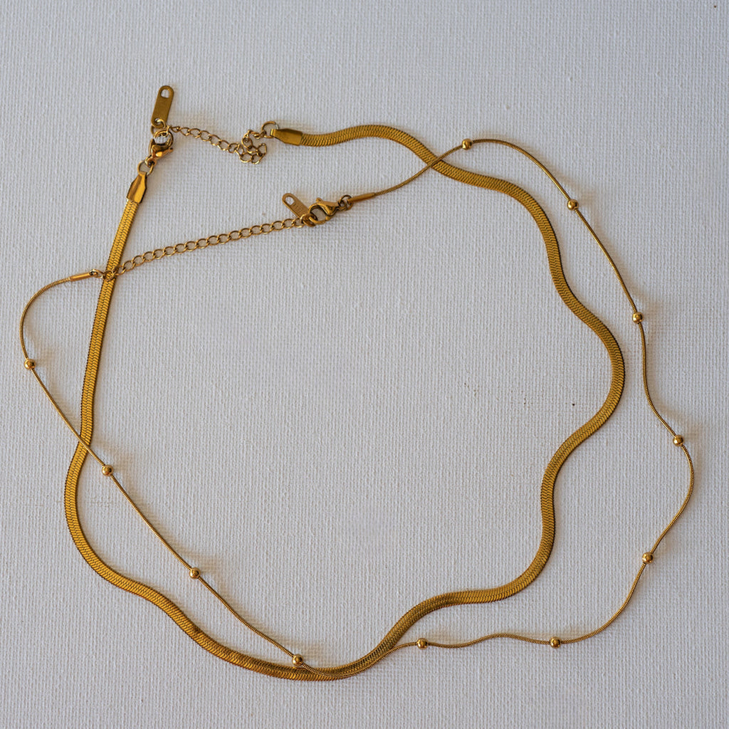 Double Layer Snake Bone Bead Necklace