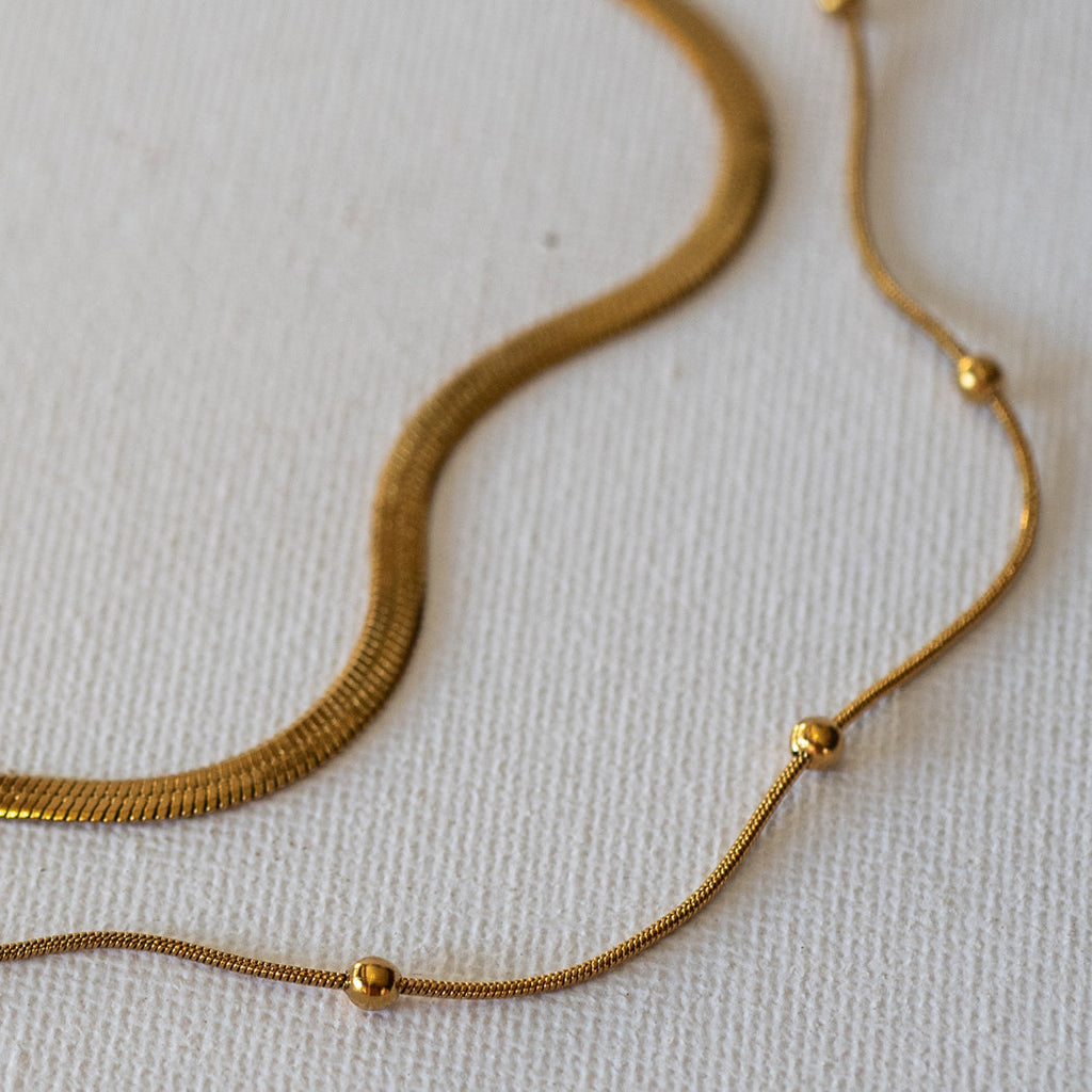 Double Layer Snake Bone Bead Necklace
