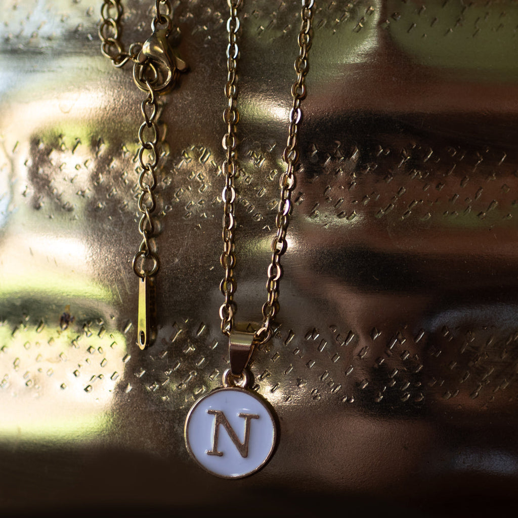 Double Layered Letter Pendant Chain — Stainless Steel - Necklace