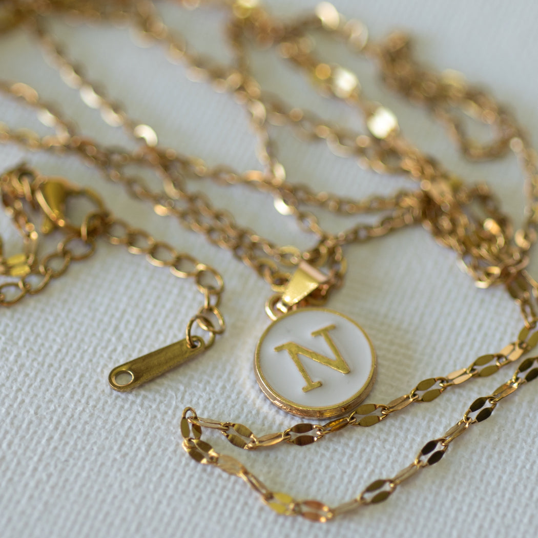Double Layered Letter Pendant Chain — Stainless Steel - Necklace