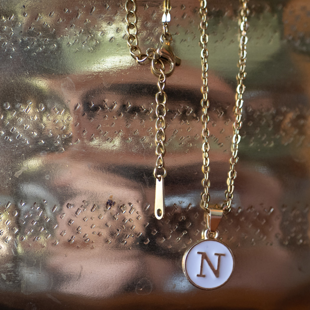 Double Layered Letter Pendant Chain — Stainless Steel - Necklace