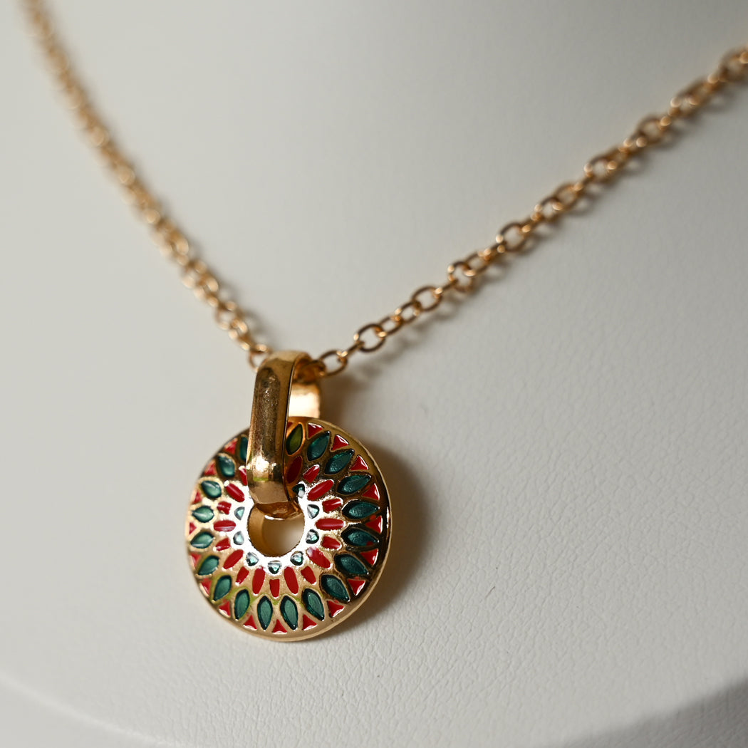 Elegant Boho Hand Painted Floral Design Necklace & Earring Set, 316L Stainless Steel - Necklace Earring