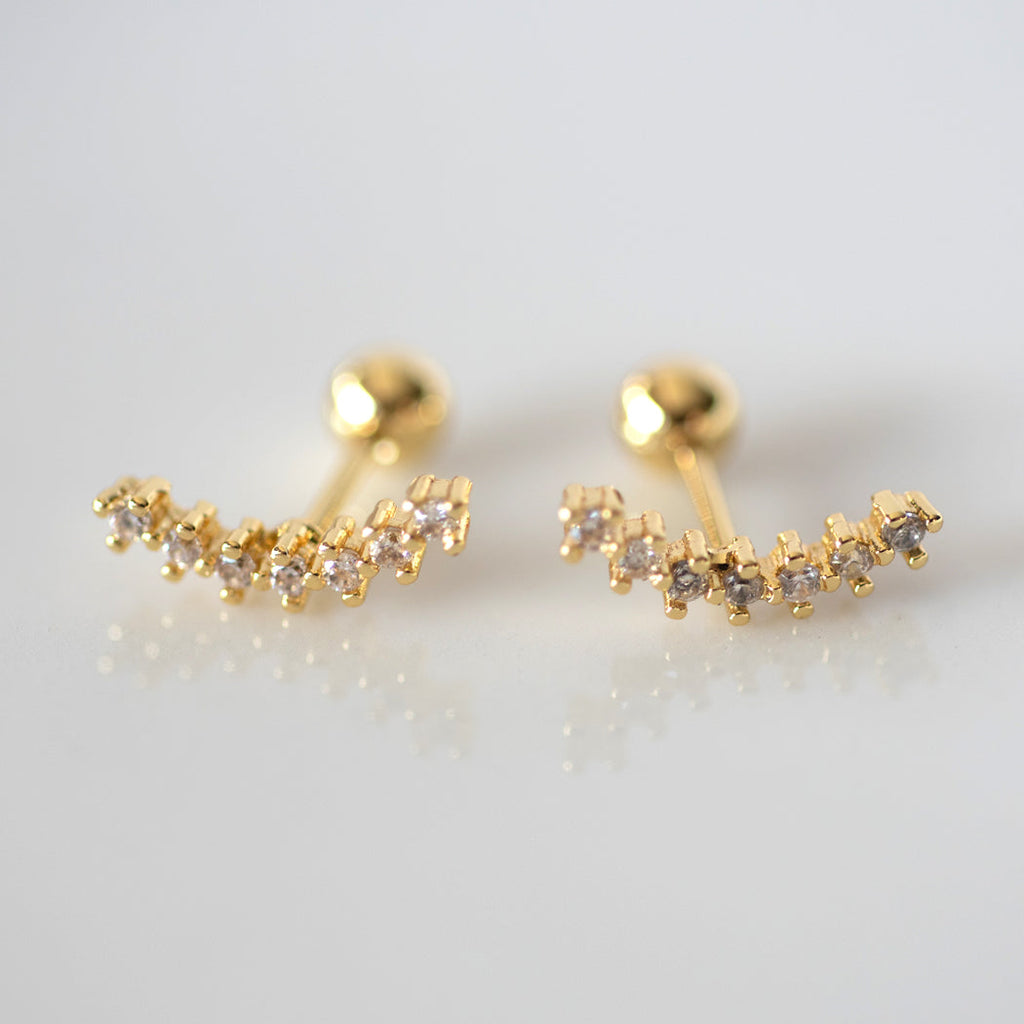Elegant Curved Zirconia Stud Earrings, 316L Stainless Steel - Earrings
