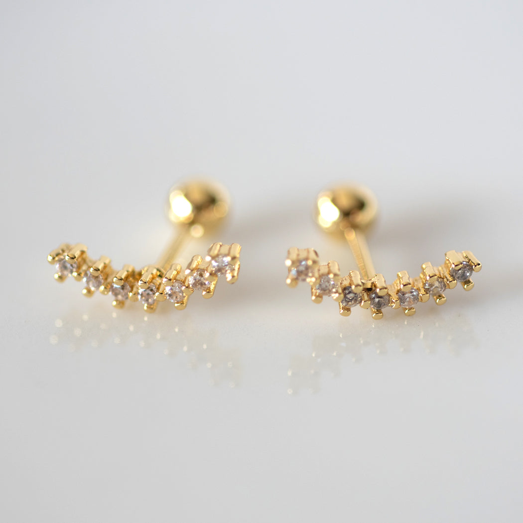 Elegant Curved Zirconia Stud Earrings, 316L Stainless Steel - Earrings