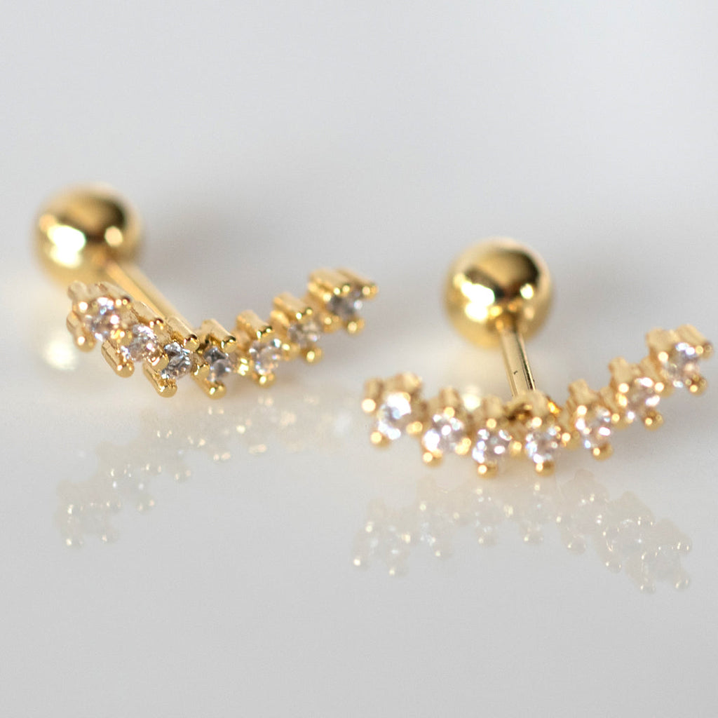 Elegant Curved Zirconia Stud Earrings, 316L Stainless Steel - Earrings