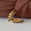 Elegant Gold Hoop Earrings with Green Zirconia Stone Inlay - Earrings