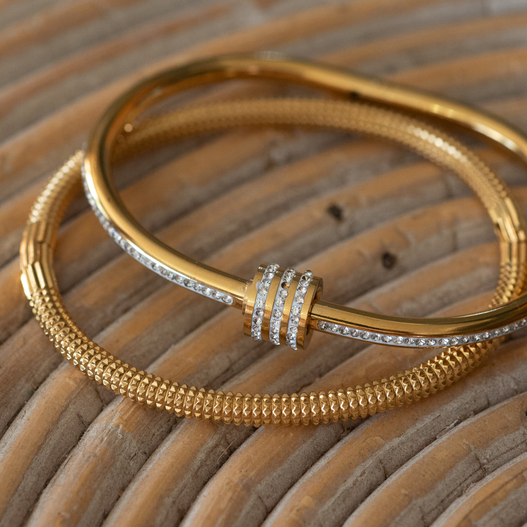 3 Piece Elegant Bangle Set with Accent Rhinestones - Bracelet