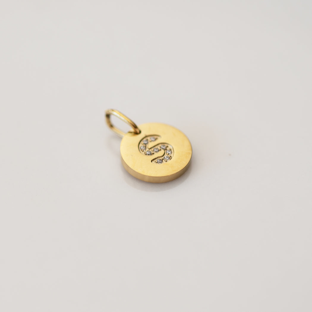 Elegant Rhinestone-Embellished Alphabet Disc Pendant - B - Pendant