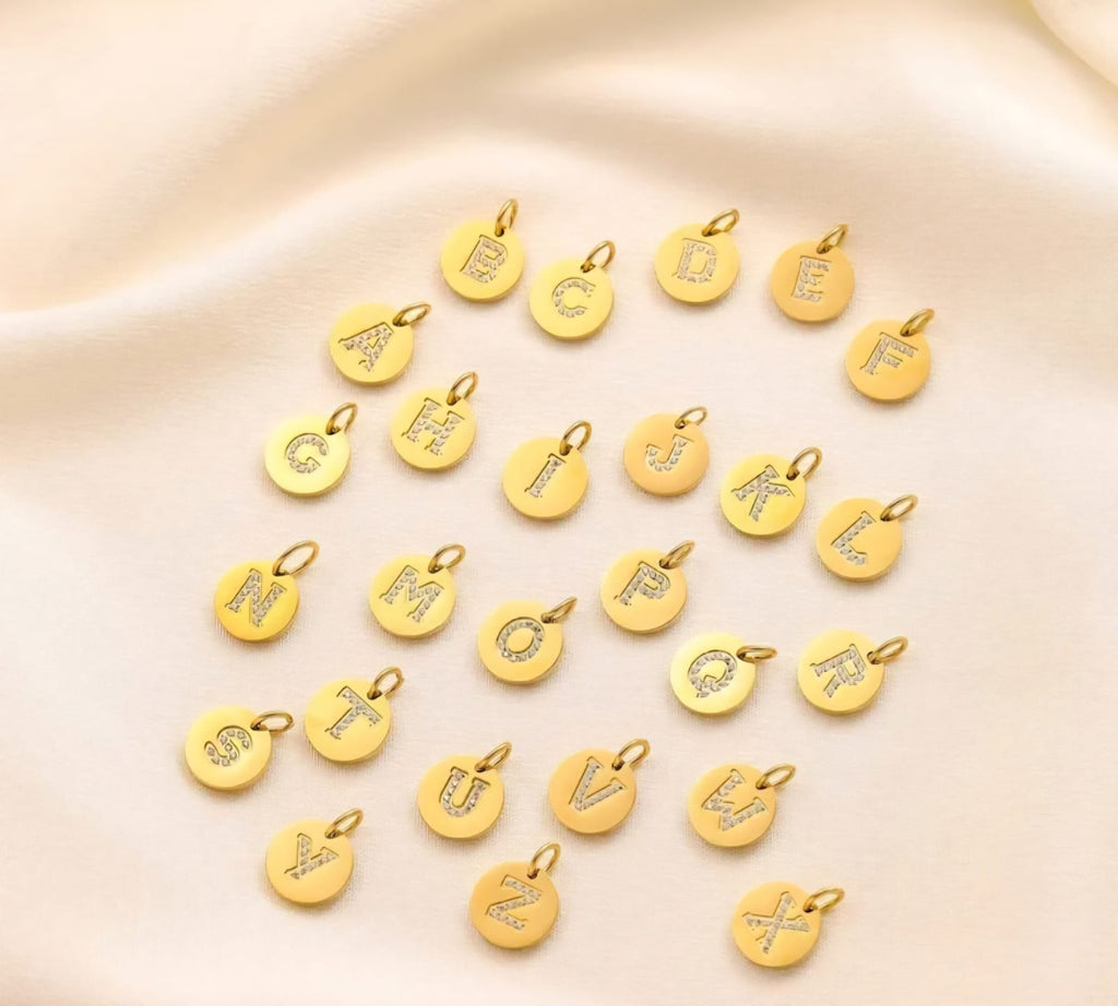 Elegant Rhinestone-Embellished Alphabet Disc Pendant - B - Pendant