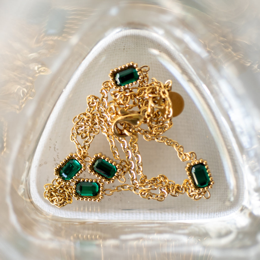 Emerald Stone French Clavicle Necklace — 316L Stainless Steel - Necklace