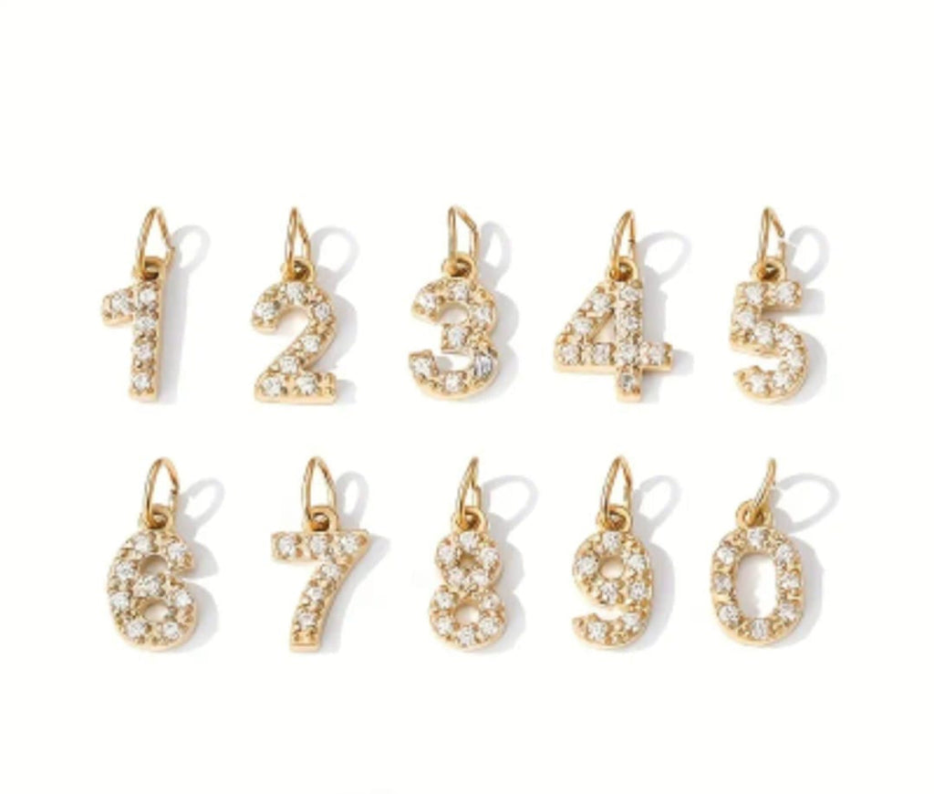 English Letters & Numbers Zirconia Pendant Charm, 316 Stainless Steel - Charm