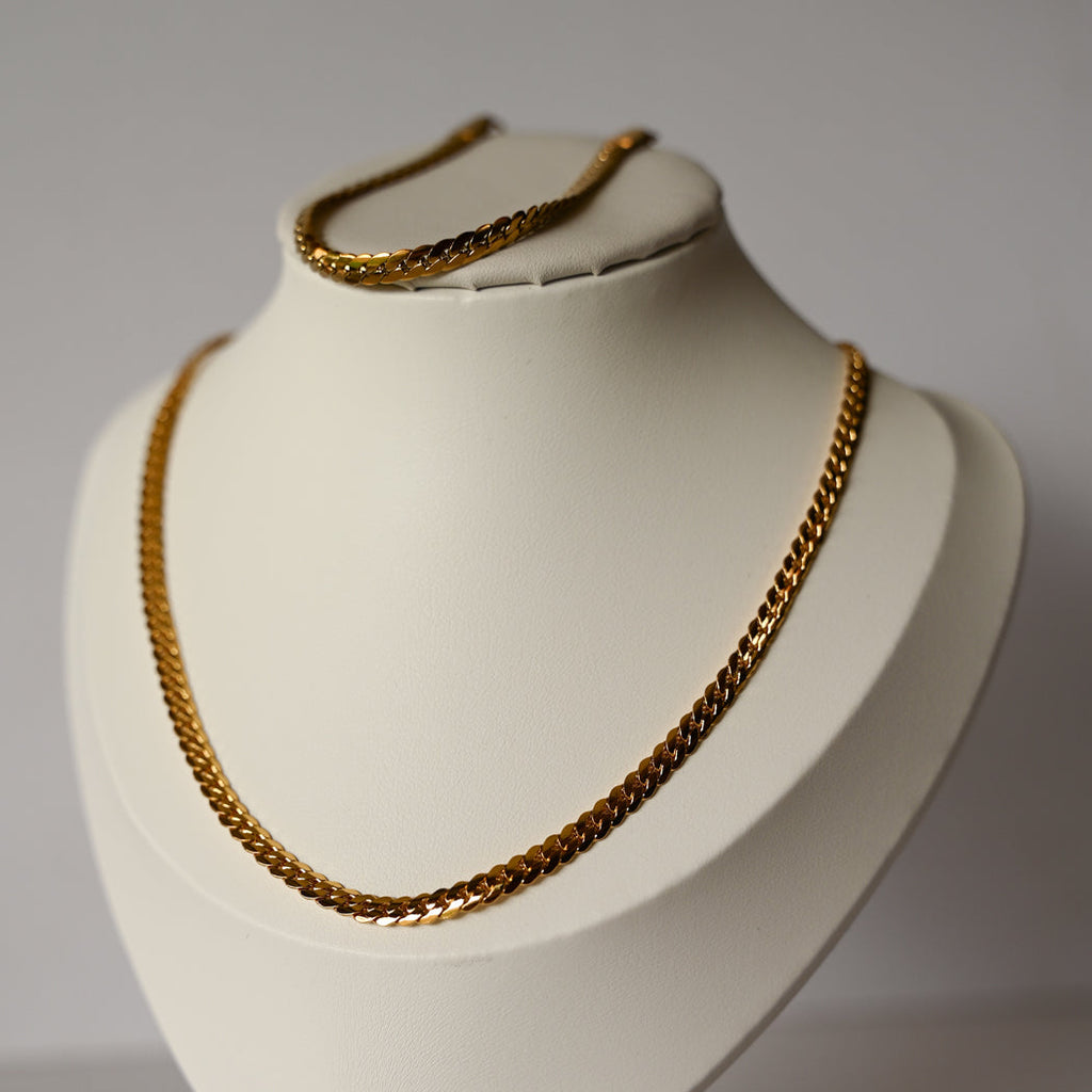 Flat Plate Snake Chain Necklace & Bracelet Set, 316L Stainless Steel - Necklace Combo