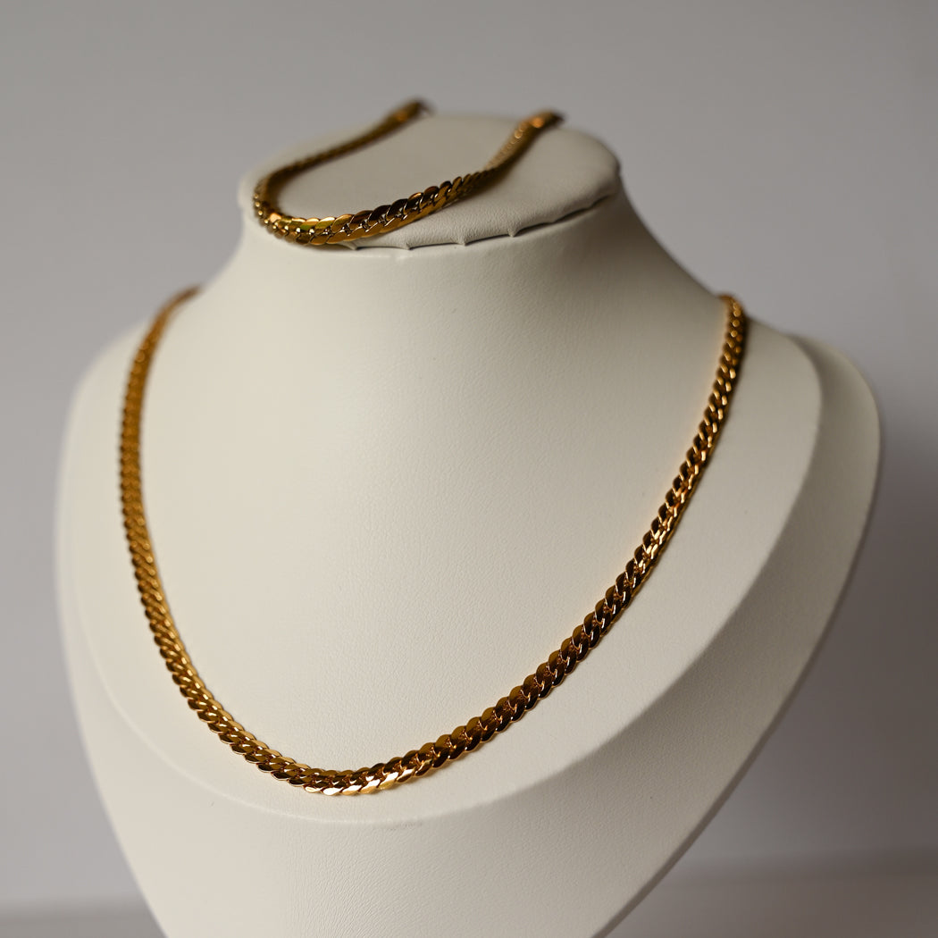 Flat Plate Snake Chain Necklace & Bracelet Set, 316L Stainless Steel - Necklace Combo