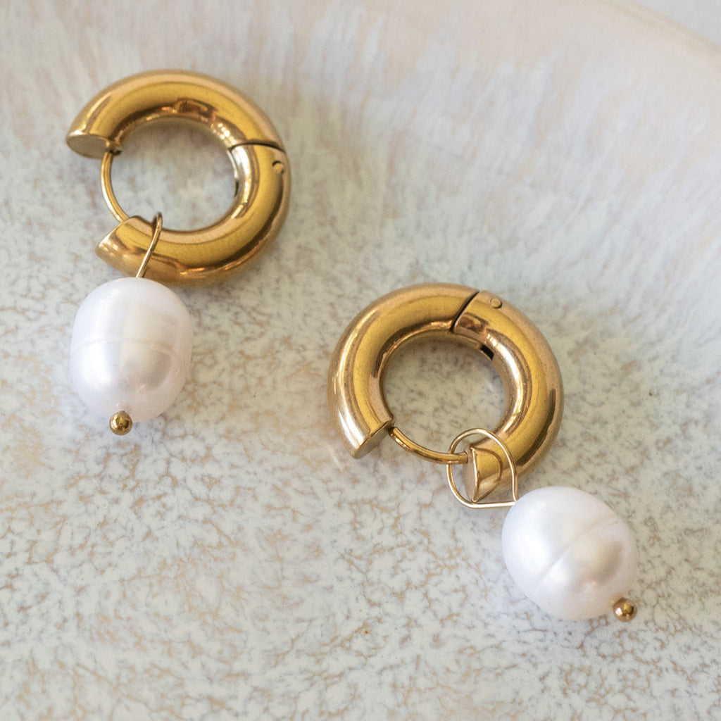 French Pearl Pendant Earrings — 316 Stainless Steel - Earrings