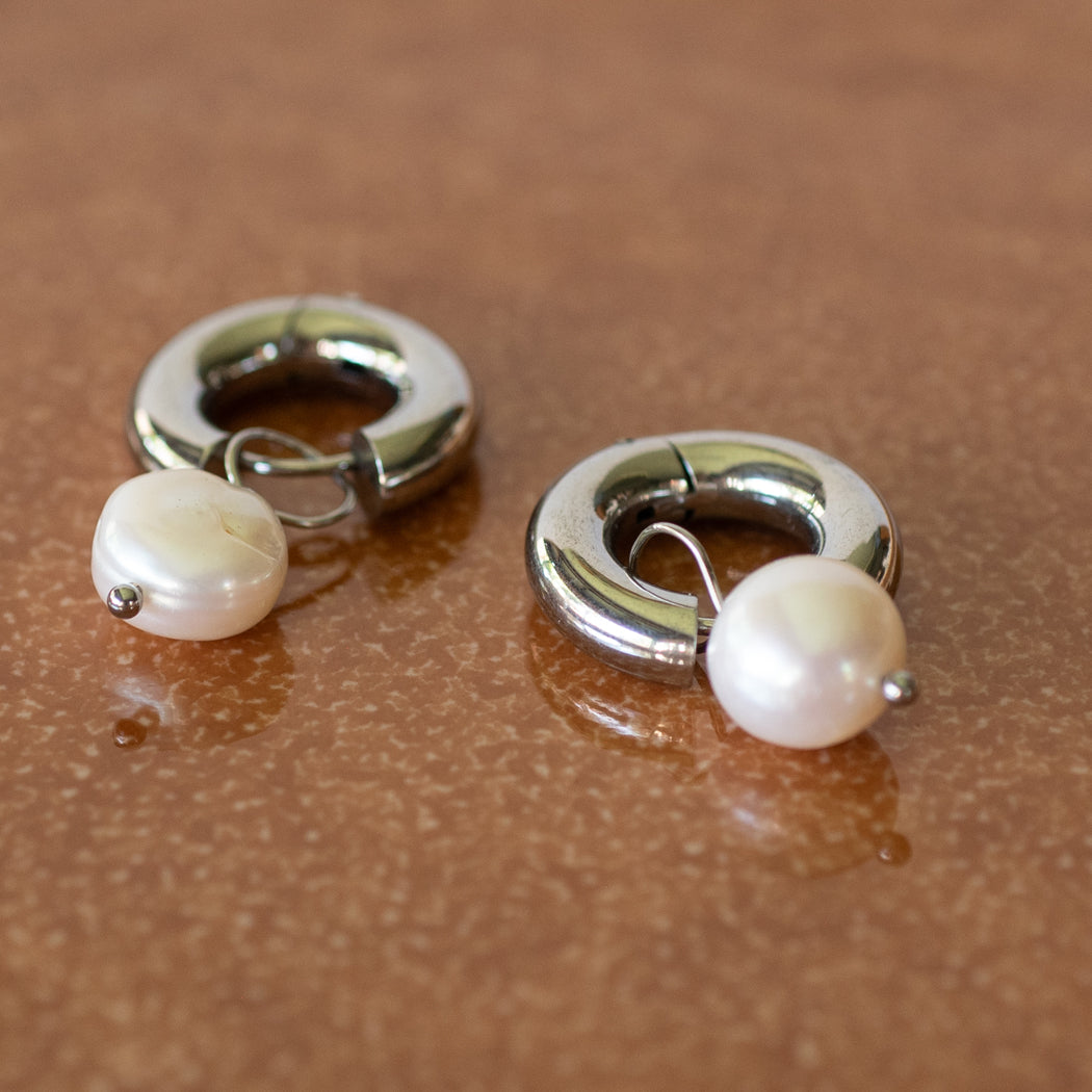 French Pearl Pendant Earrings — 316 Stainless Steel - Earrings