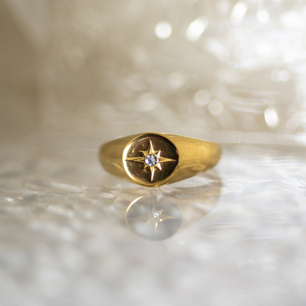Oval 8 Point Star Signet Ring